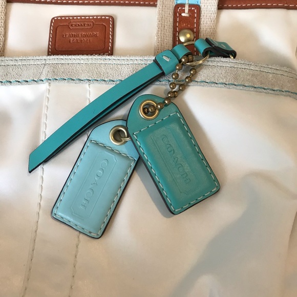 Coach white and blue zip tote with monogram lining - Picture 5 of 8